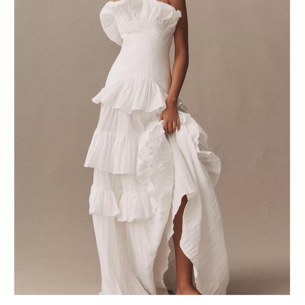 Acler White Strapless Tiered Ruffle Maxi Dress